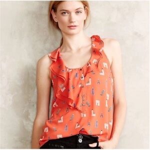 Maeve Anthropologie Ruffled Cottagecore Sleeveless Top European Travel Chic SZ 4